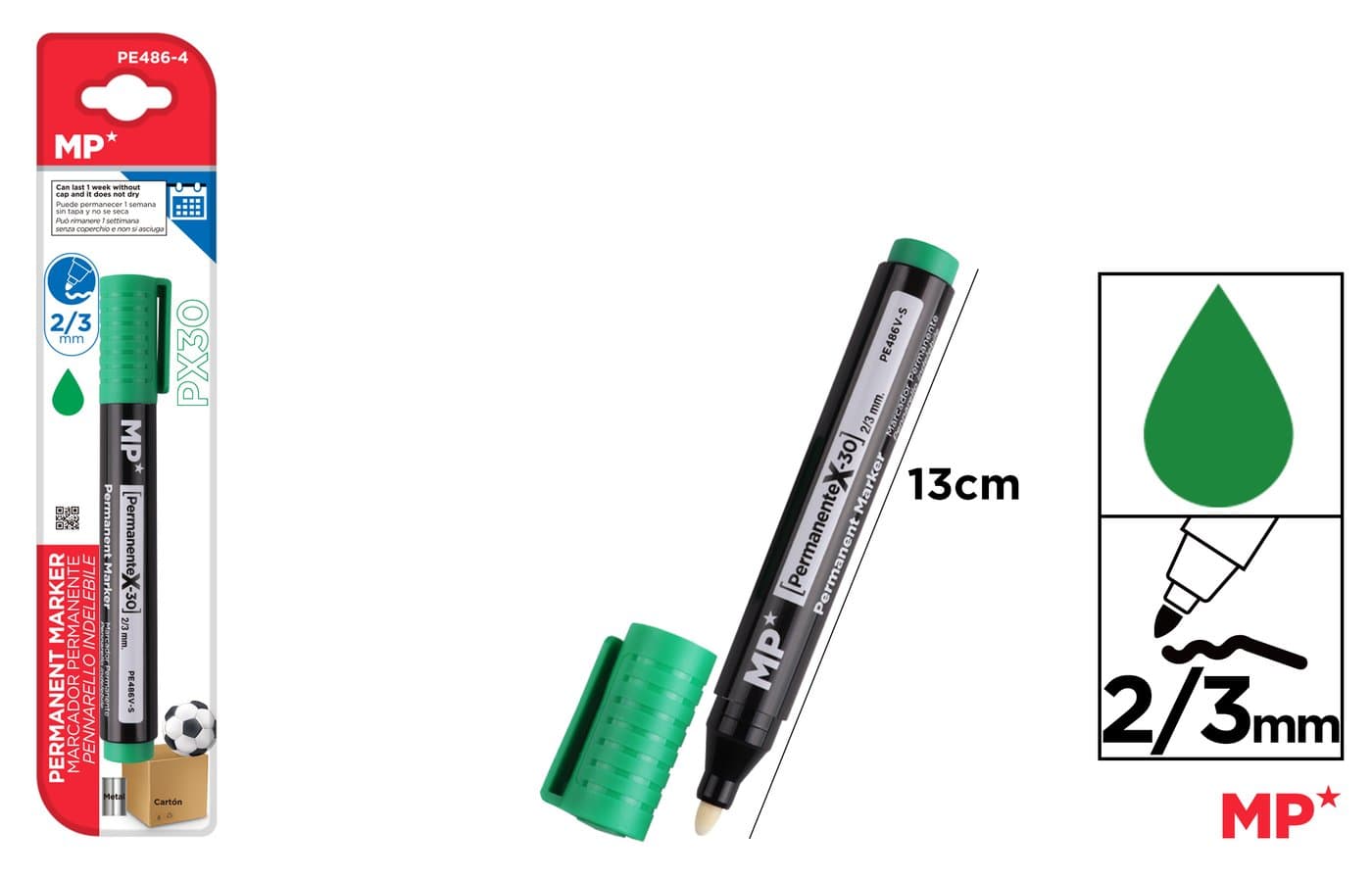 Marker permanentny zielony NO DRY 2-3mm