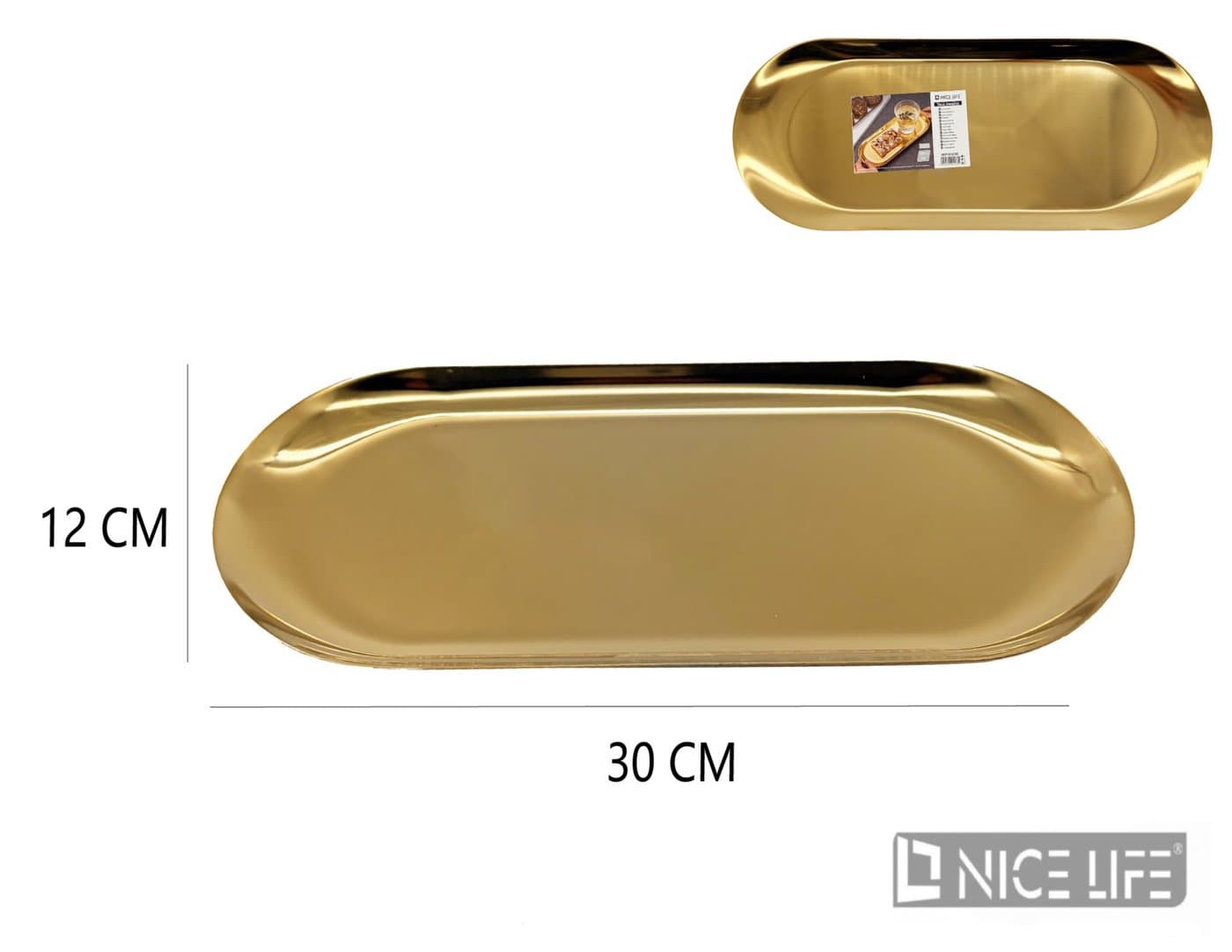 Taca metalowa owalna złota 30 × 12 cm
