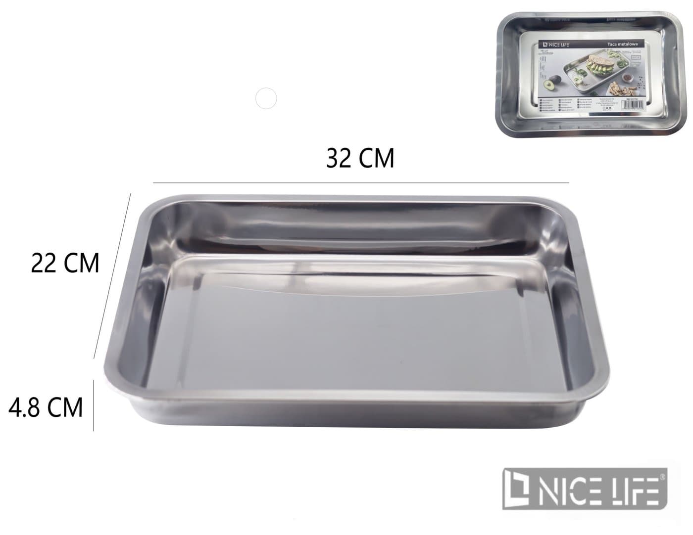 Taca metalowa srebrna prostokątna 32 × 22 × 4,8