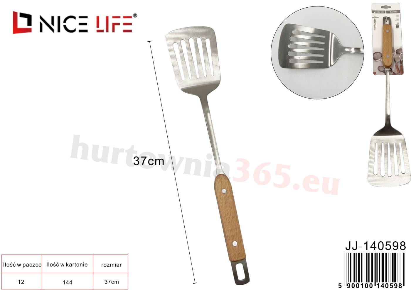 Łopatka kuchenna metalowa szczelinowa z drewnianą rękojeścią