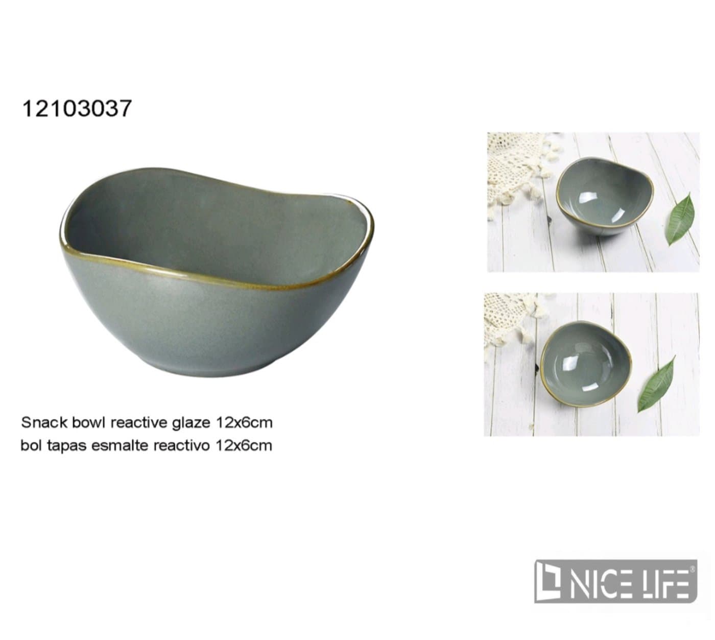 Miska ceramiczna zielonoszara asymetryczna z brązową obwódką