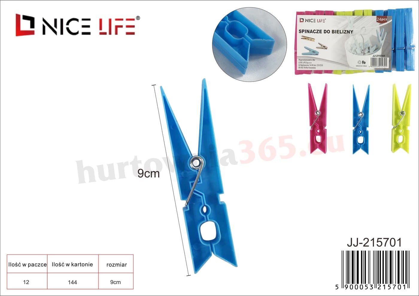 Spinacze do bielizny plastikowe: kremowe, niebieskie, różowe, zielone