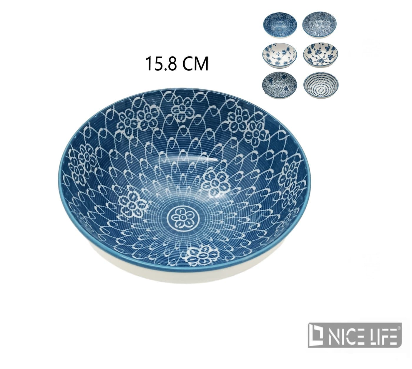 Miska ceramiczna z granatowym wnętrzem i białym ornamentem