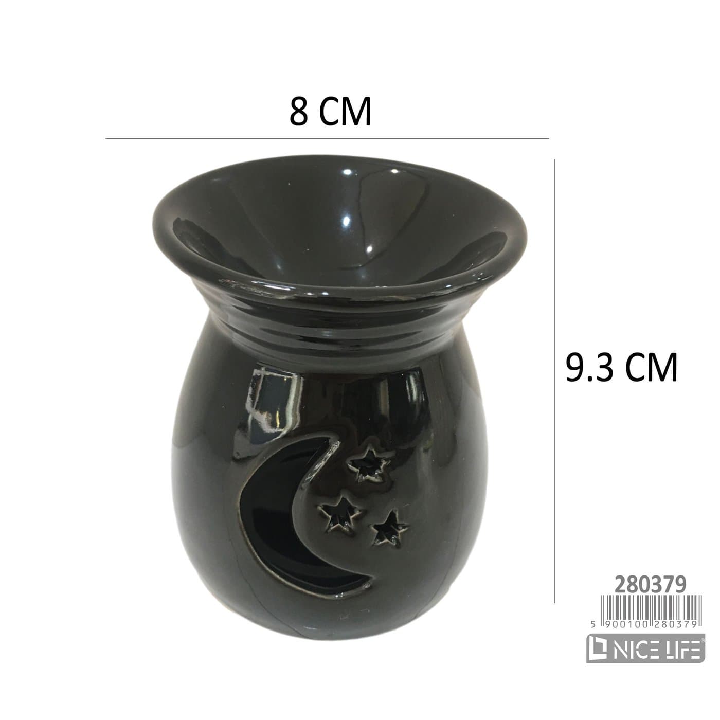 Kominek ceramiczny czarny błyszczący z księżycem i gwiazdami