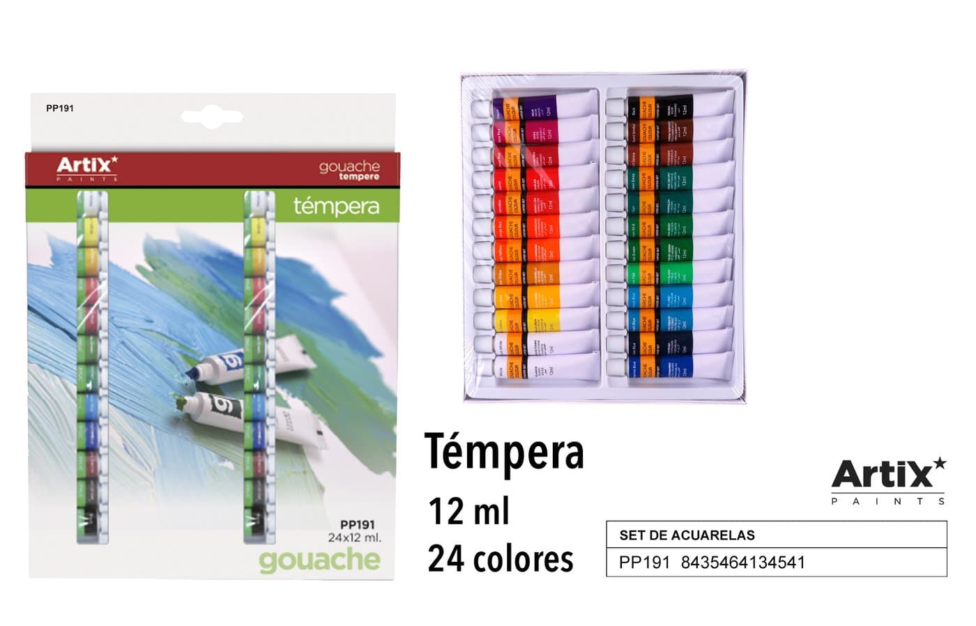 Farby akwarelowe w tubkach do prac plastycznych, 24 kolory po 12 ml