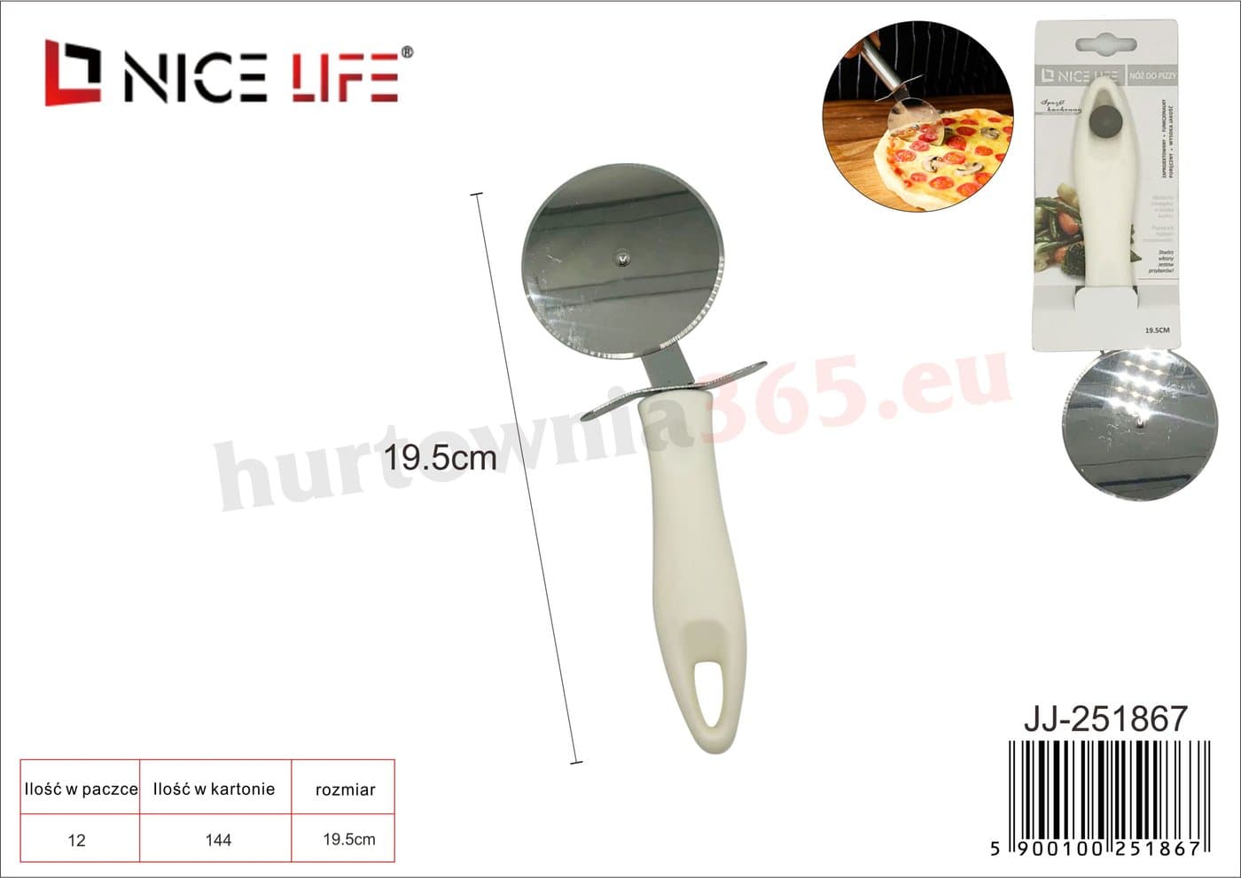 Nóż do pizzy z białą plastikową rączką