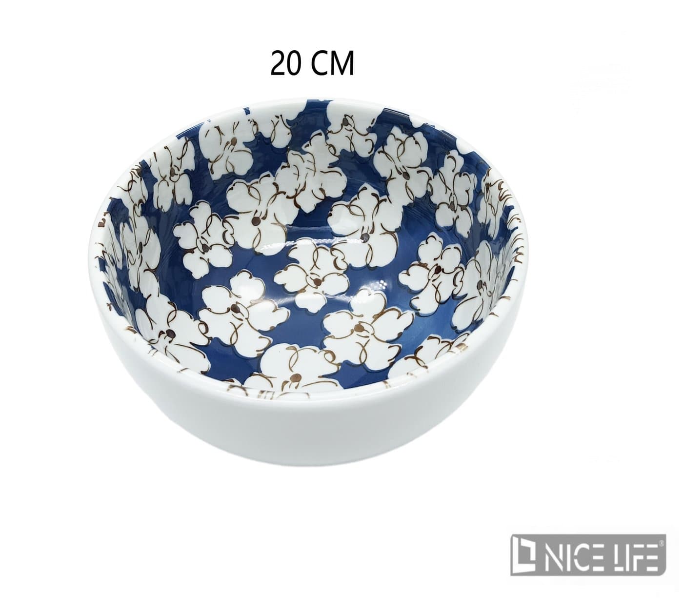 Miska ceramiczna biała z granatowym wzorem kwiatowym