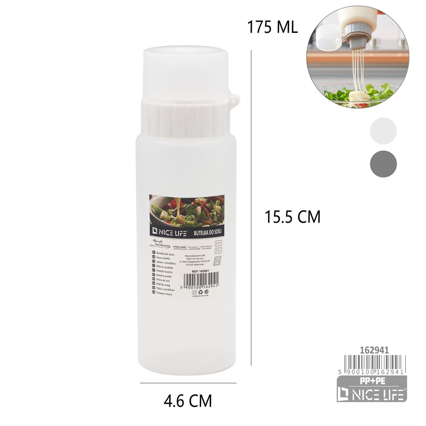 Butelka do sosu plastikowa biała i szara