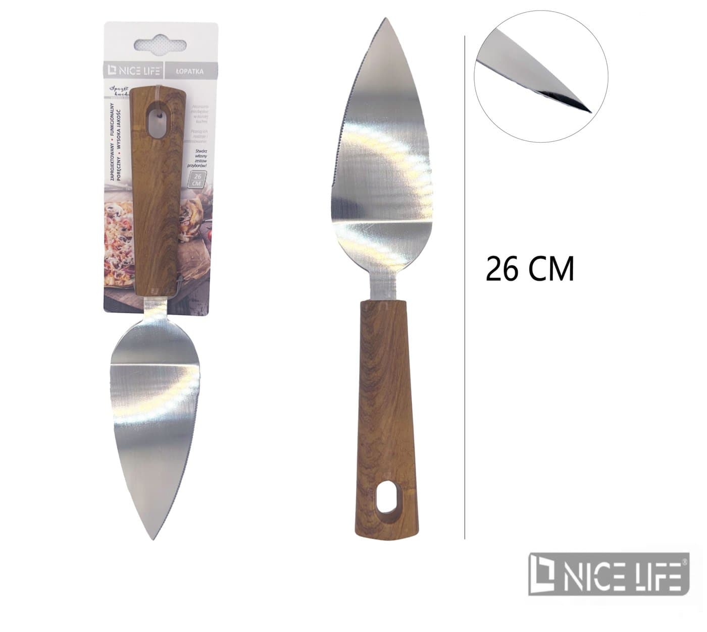 Łopatka kuchenna metalowa w kształcie liścia drewnopodobna