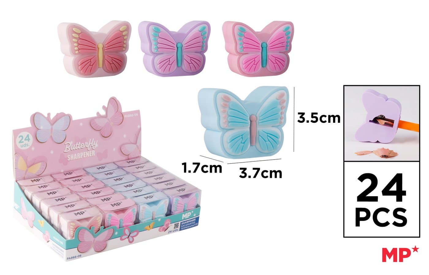 Temperówka motyl pastelowa plastikowa