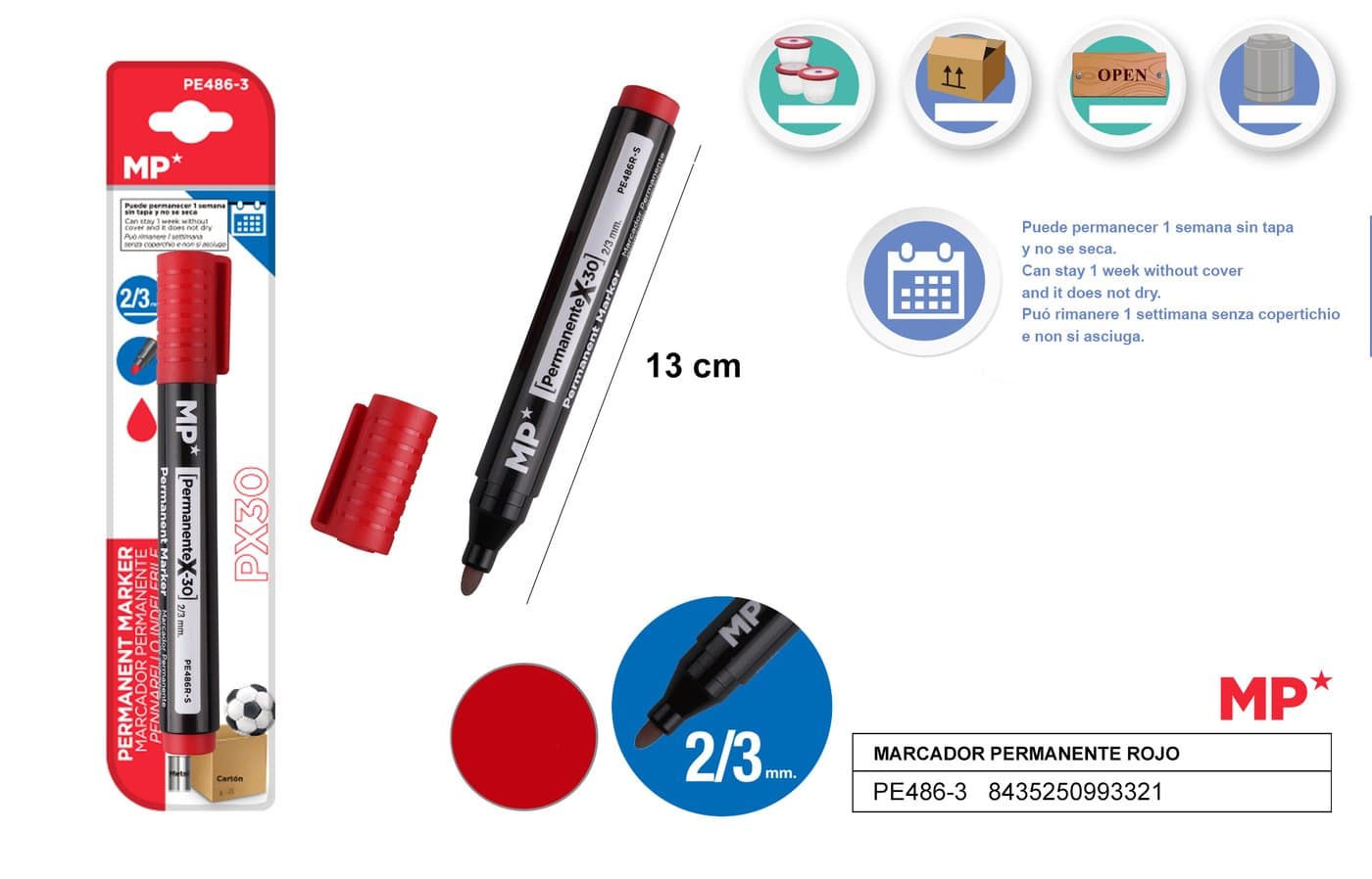 Marker permanentny czerwony NO DRY 2-3MM MP