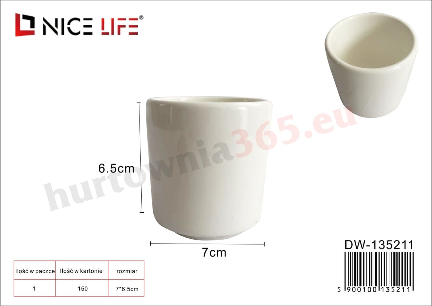 Kubek ceramiczny biały cylindryczny bez ucha