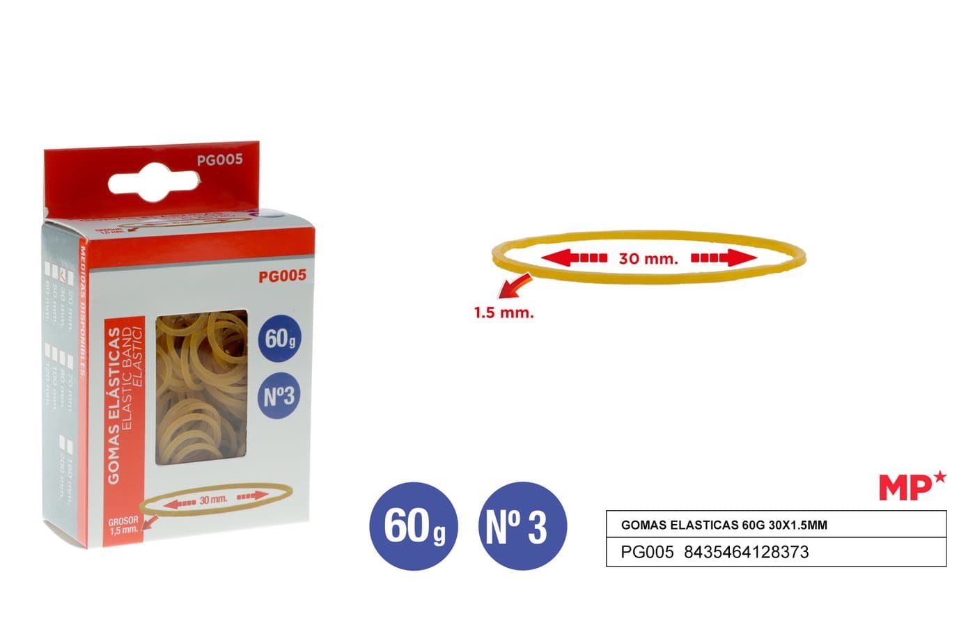 Gumki recepturki żółte 30 × 1,5 mm