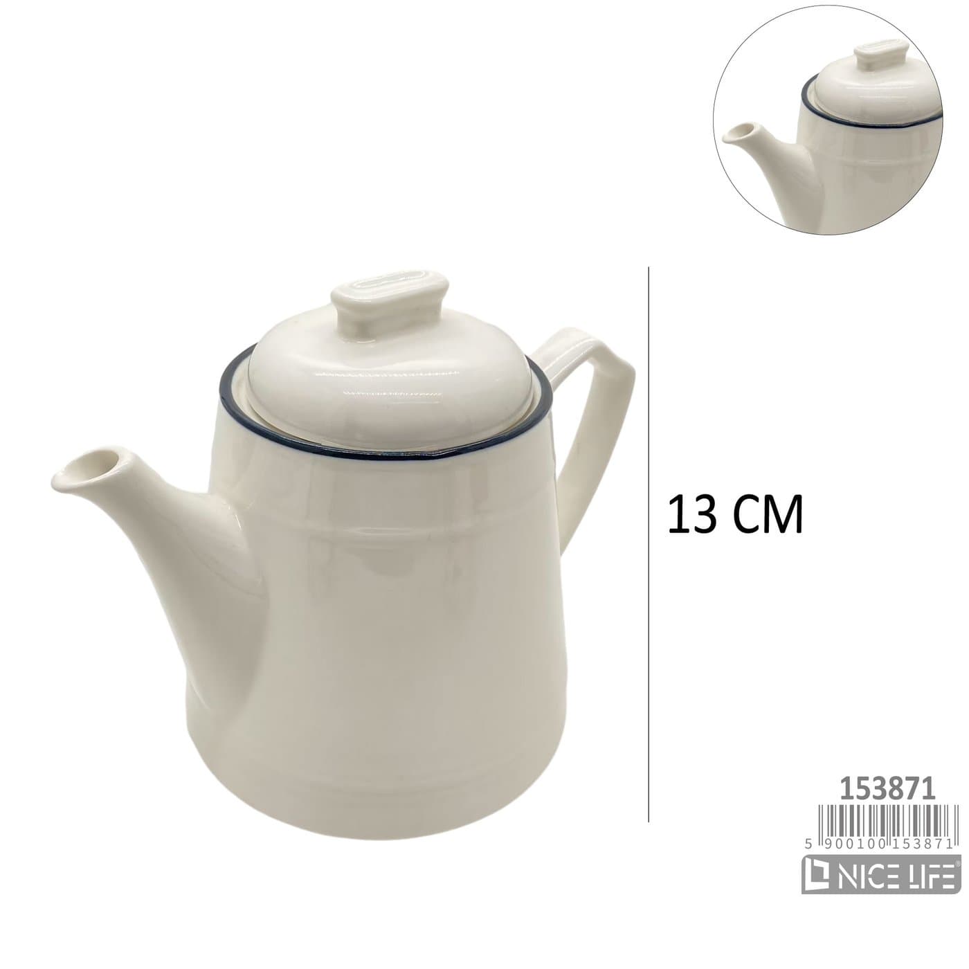 Czajnik ceramiczny biały z granatową obwódką