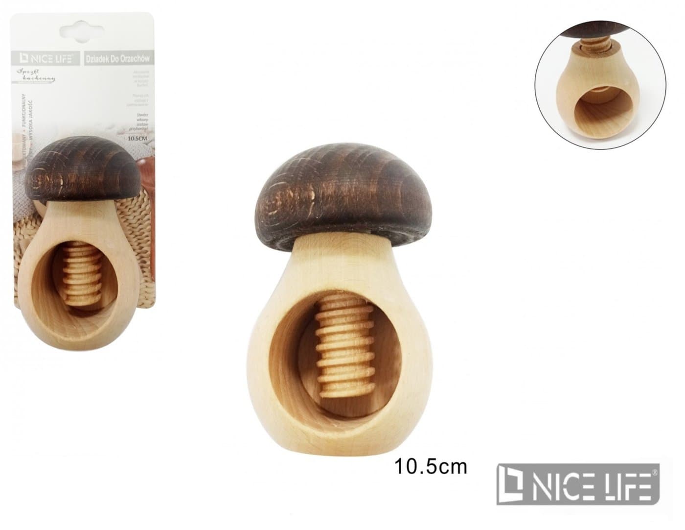 Dziadek do orzechów drewniany w kształcie grzybka 10 cm