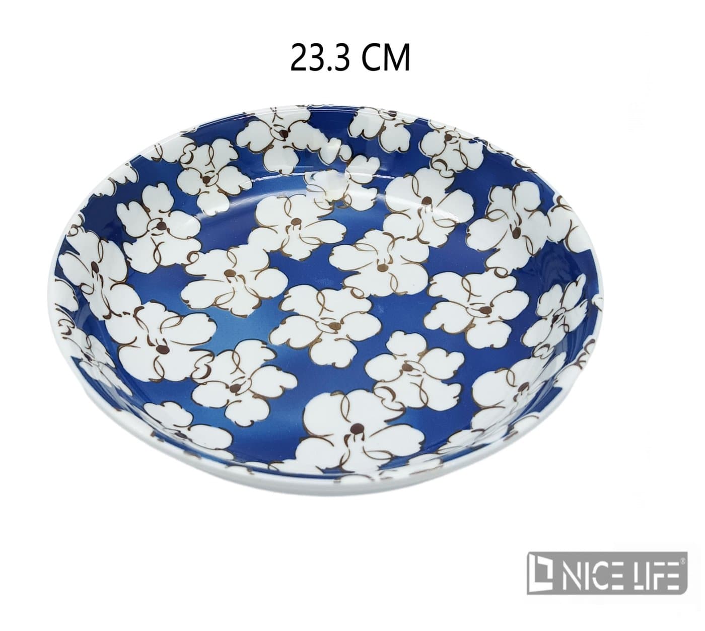 Talerz ceramiczny okrągły granatowy w białe kwiaty