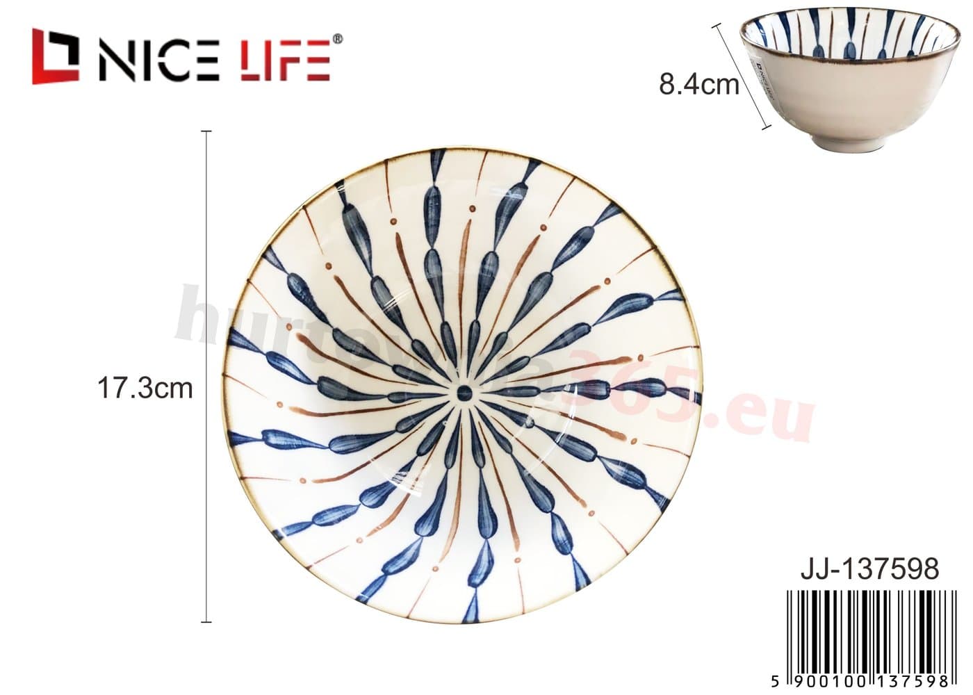 Miska ceramiczna kremowa z granatowo-brązowym wzorem