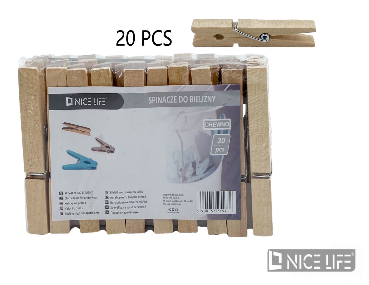 Spinacze do bielizny drewniane naturalne z metalową sprężyną