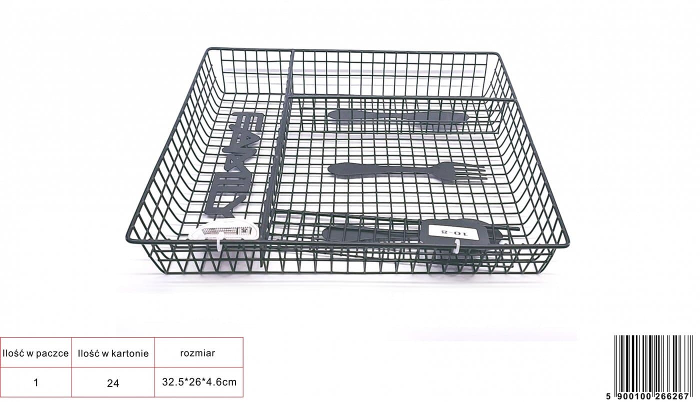 Koszyk na sztućce metalowy czarny prostokątny siatkowy
