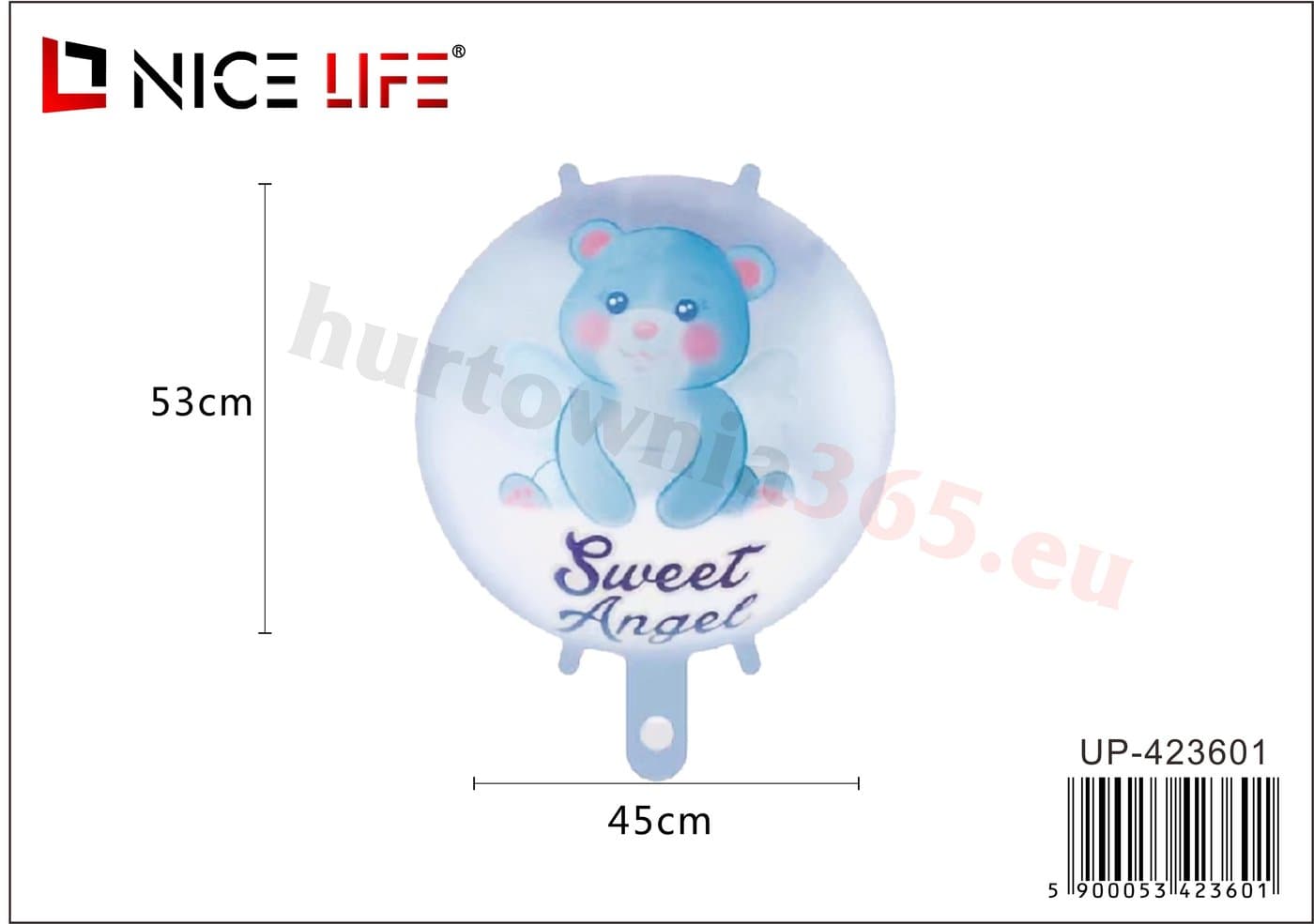 Balon foliowy okrągły jasnoniebieski z misiem Sweet Angel