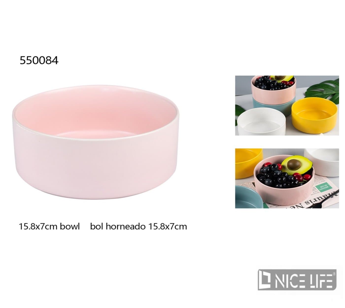 Miska ceramiczna różowa, biała, żółta i niebieska