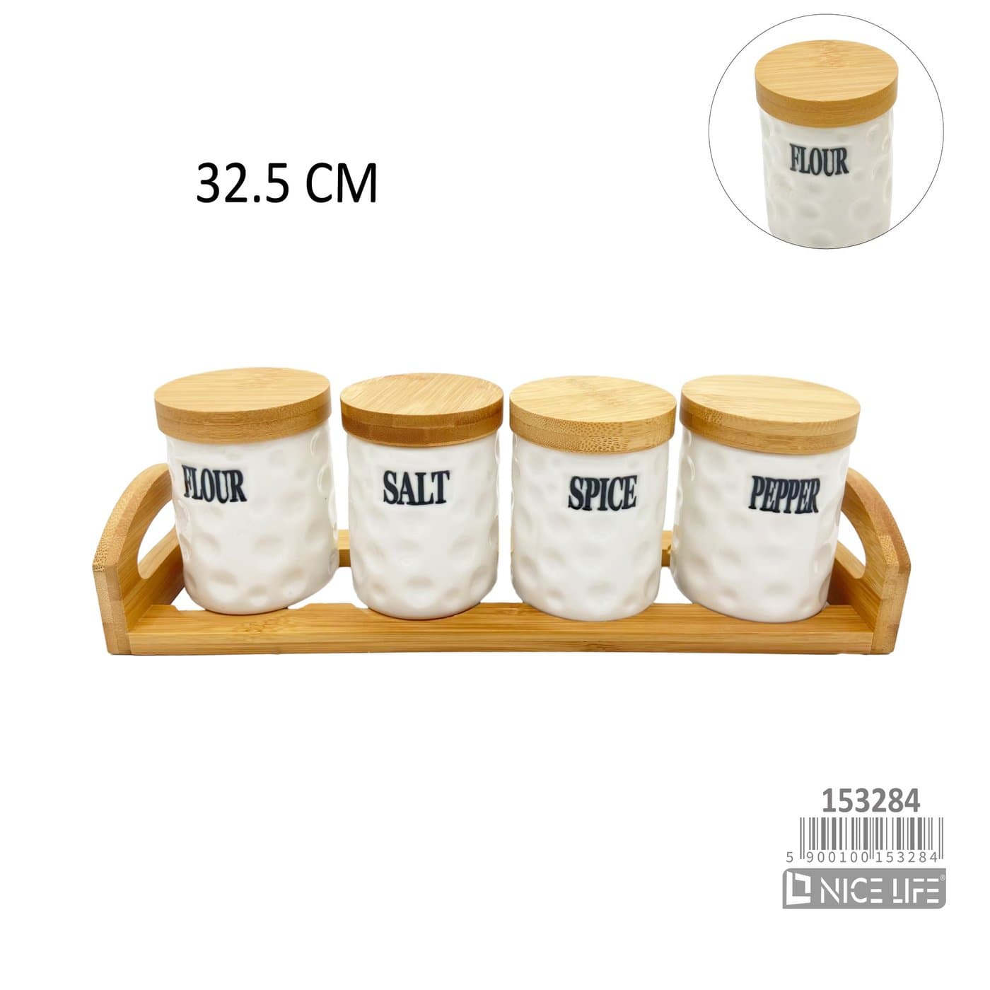 Pojemniki ceramiczne na przyprawy z bambusową tacką