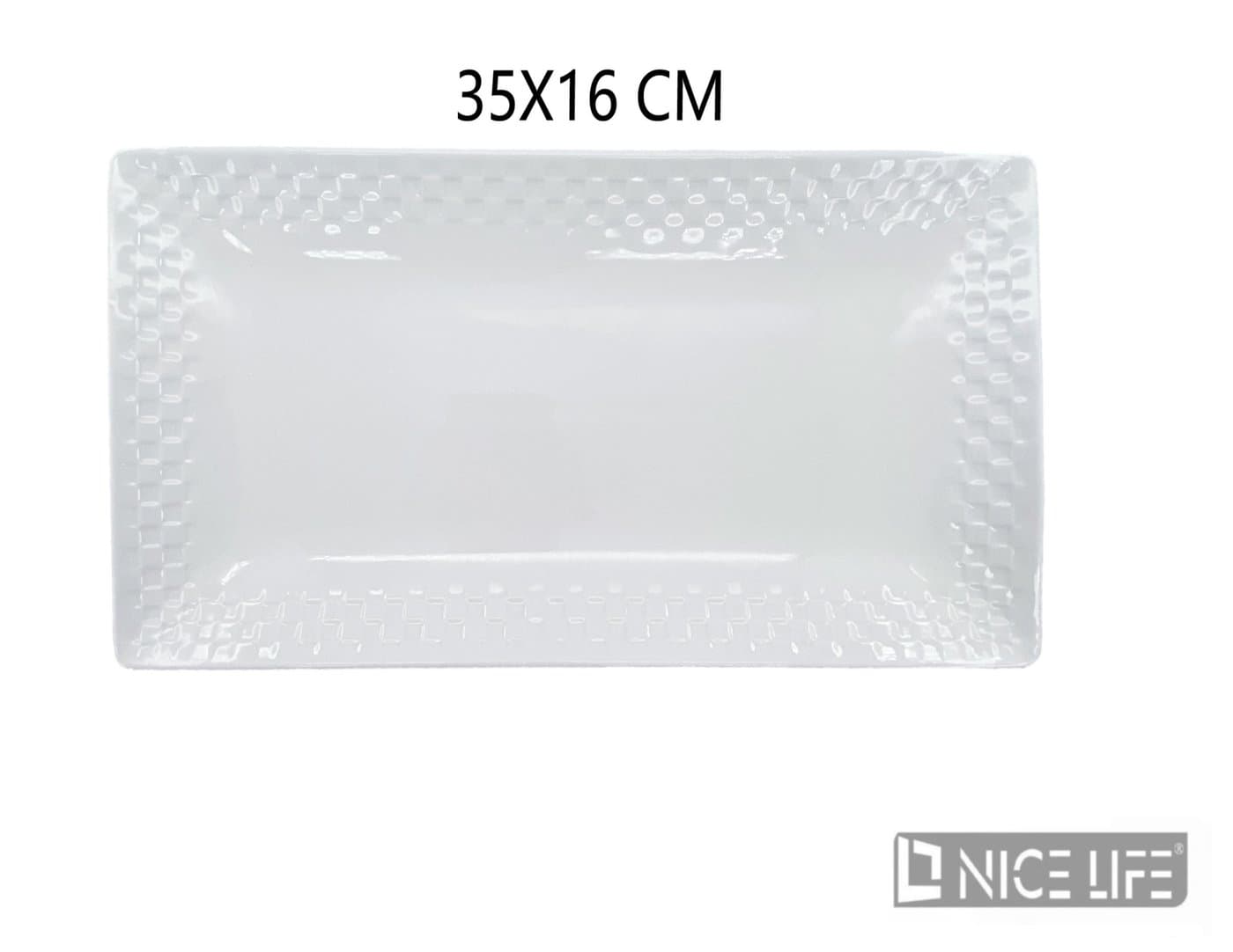 Półmisek ceramiczny prostokątny biały z fakturowanym rantem