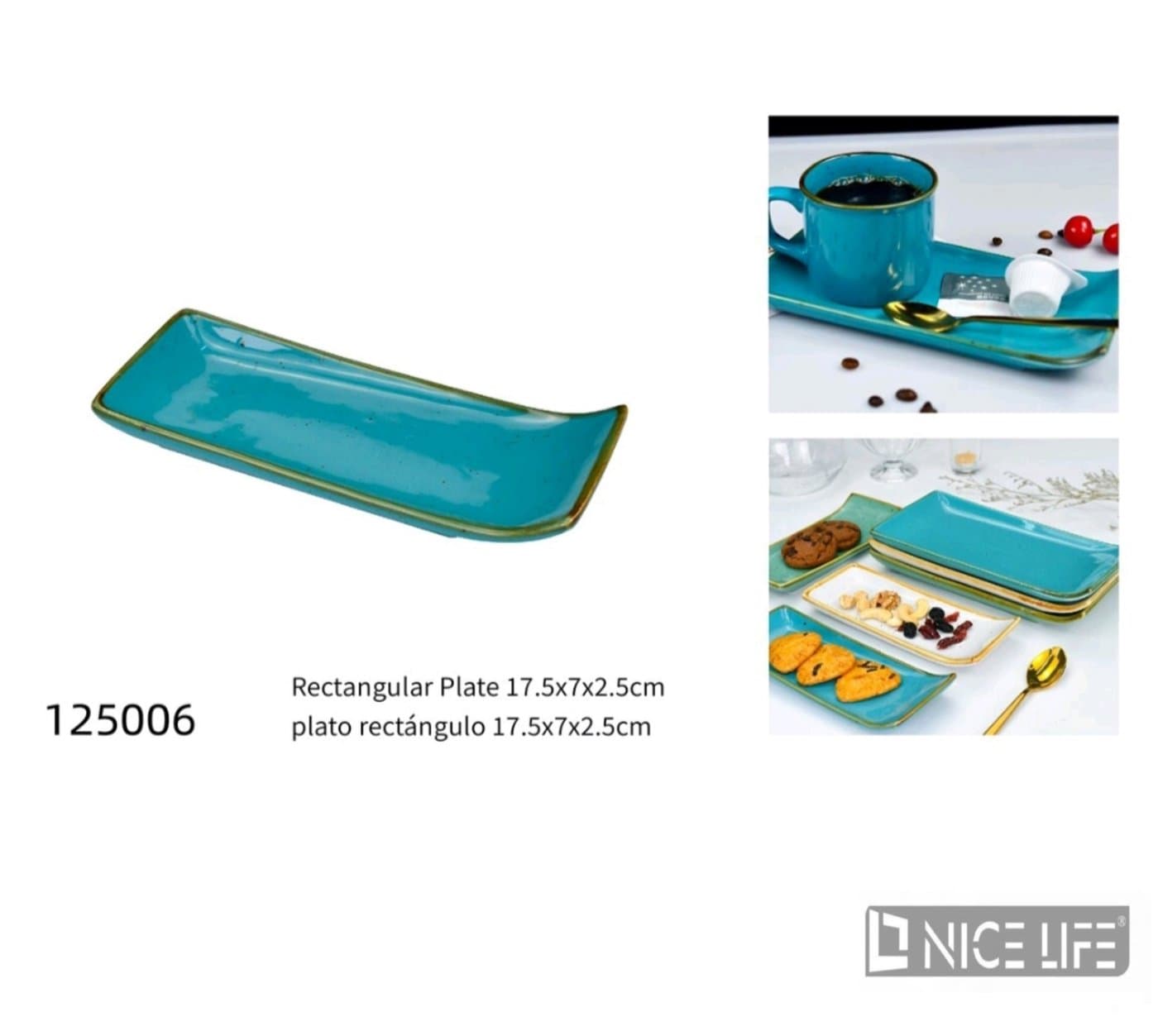 Talerz ceramiczny prostokątny turkusowy 17,5 × 7 × 2,5 cm