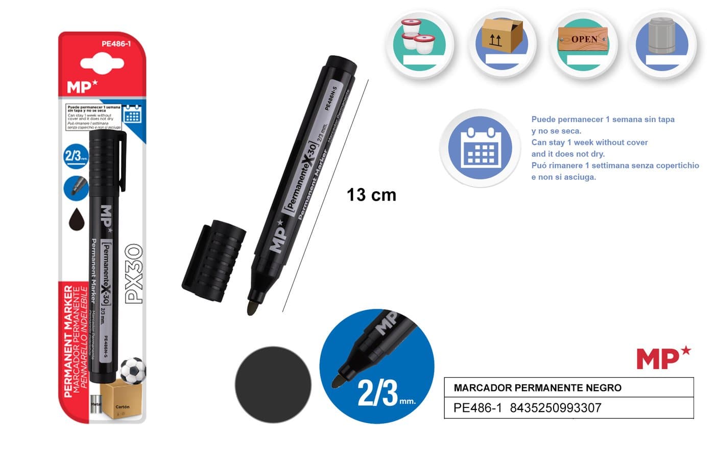 Marker permanentny czarny NO DRY 2-3MM MP