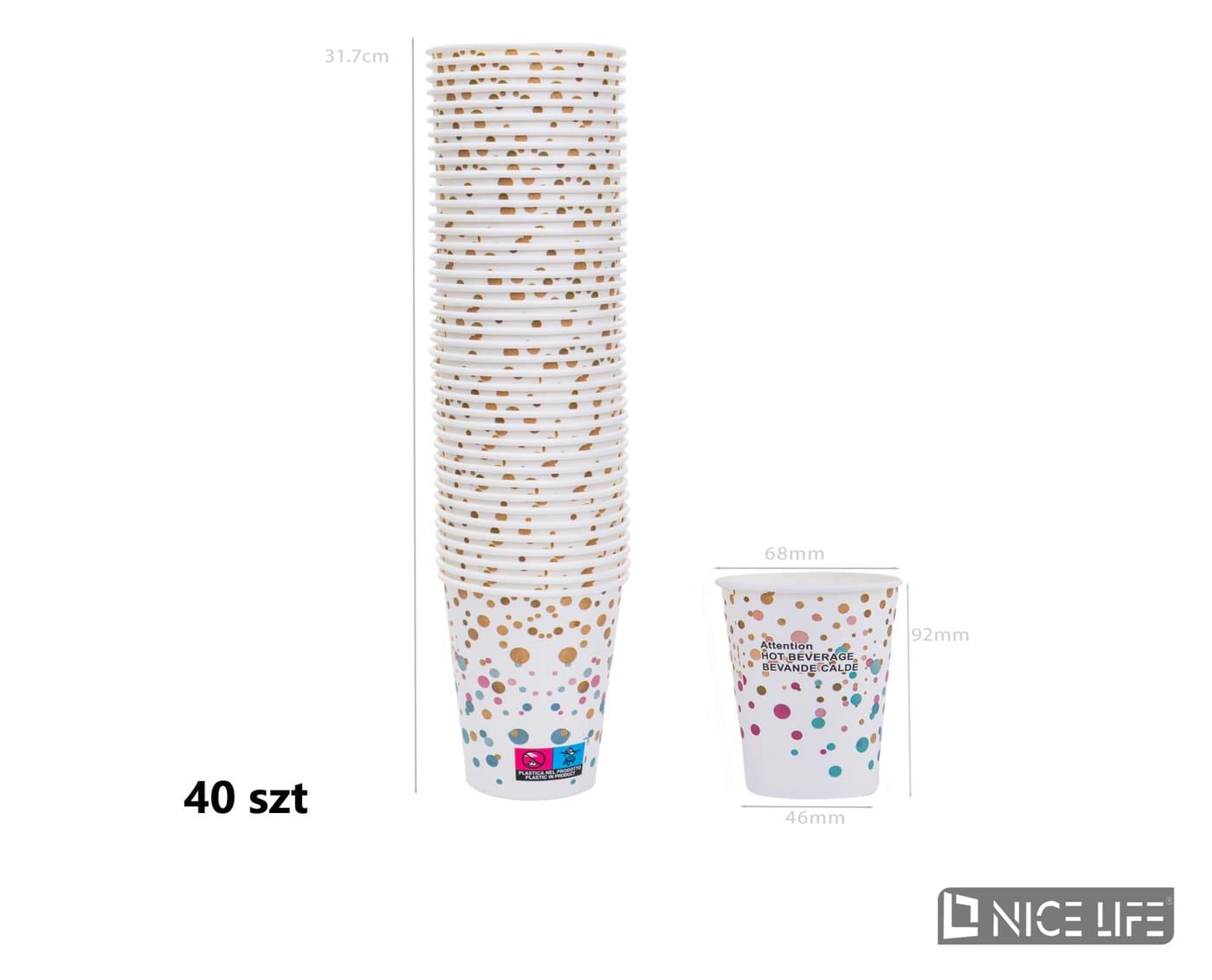 Kubeczki papierowe 210 ml (40 szt) - BALONY FESTIWAL