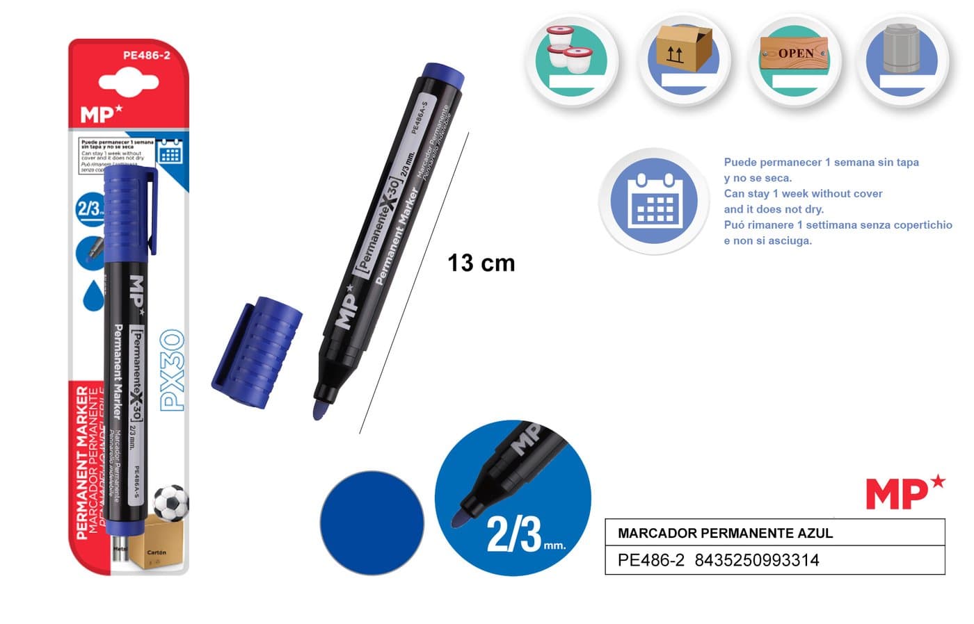 Marker permanentny niebieski NO DRY 2-3MM MP