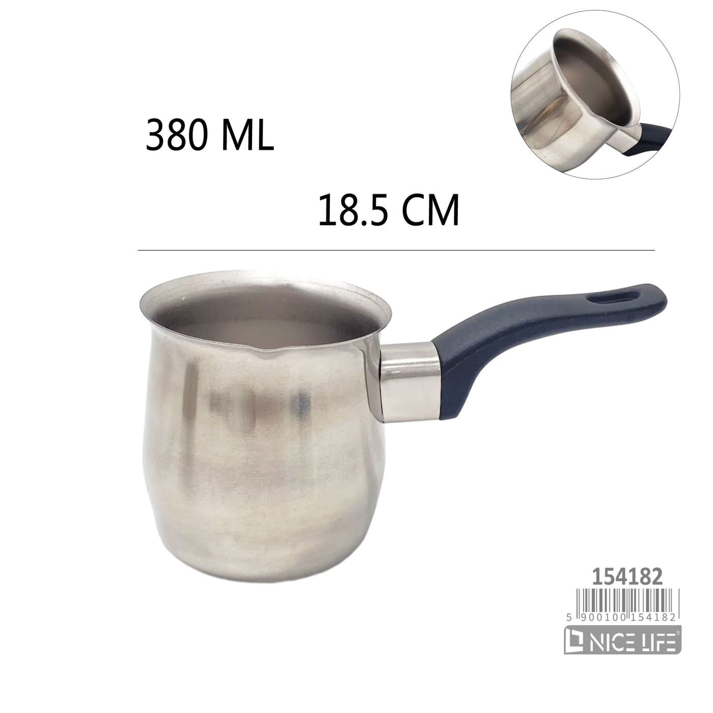 Kubek metalowy do podgrzewania mleka z czarną rączką