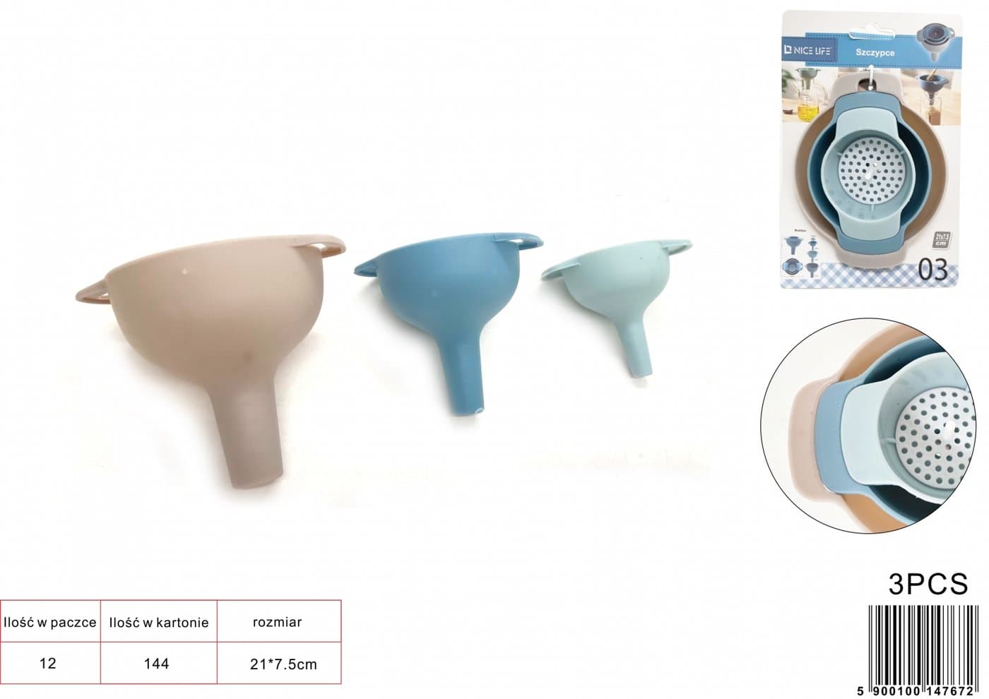 Lejki plastikowe niebieskie i szare