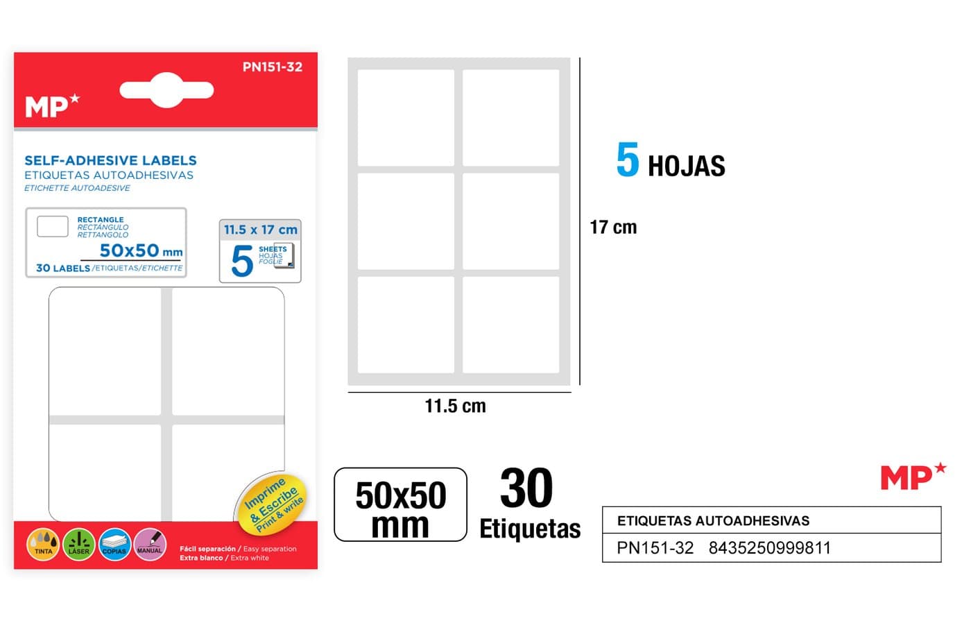 Etykiety samoprzylepne białe 50 × 50 mm