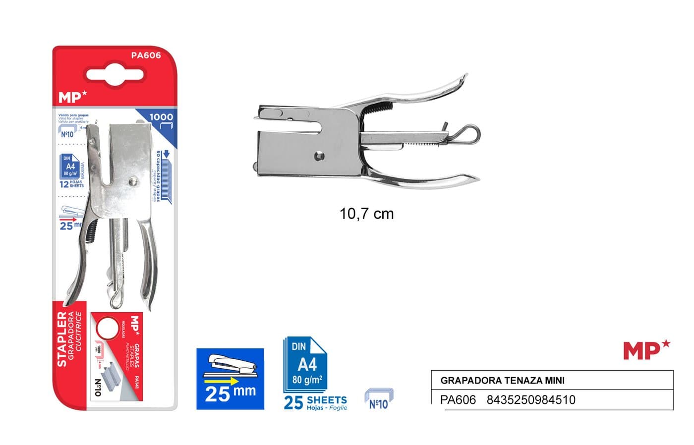 Zszywacz nożycowy mini metalowy nr 10
