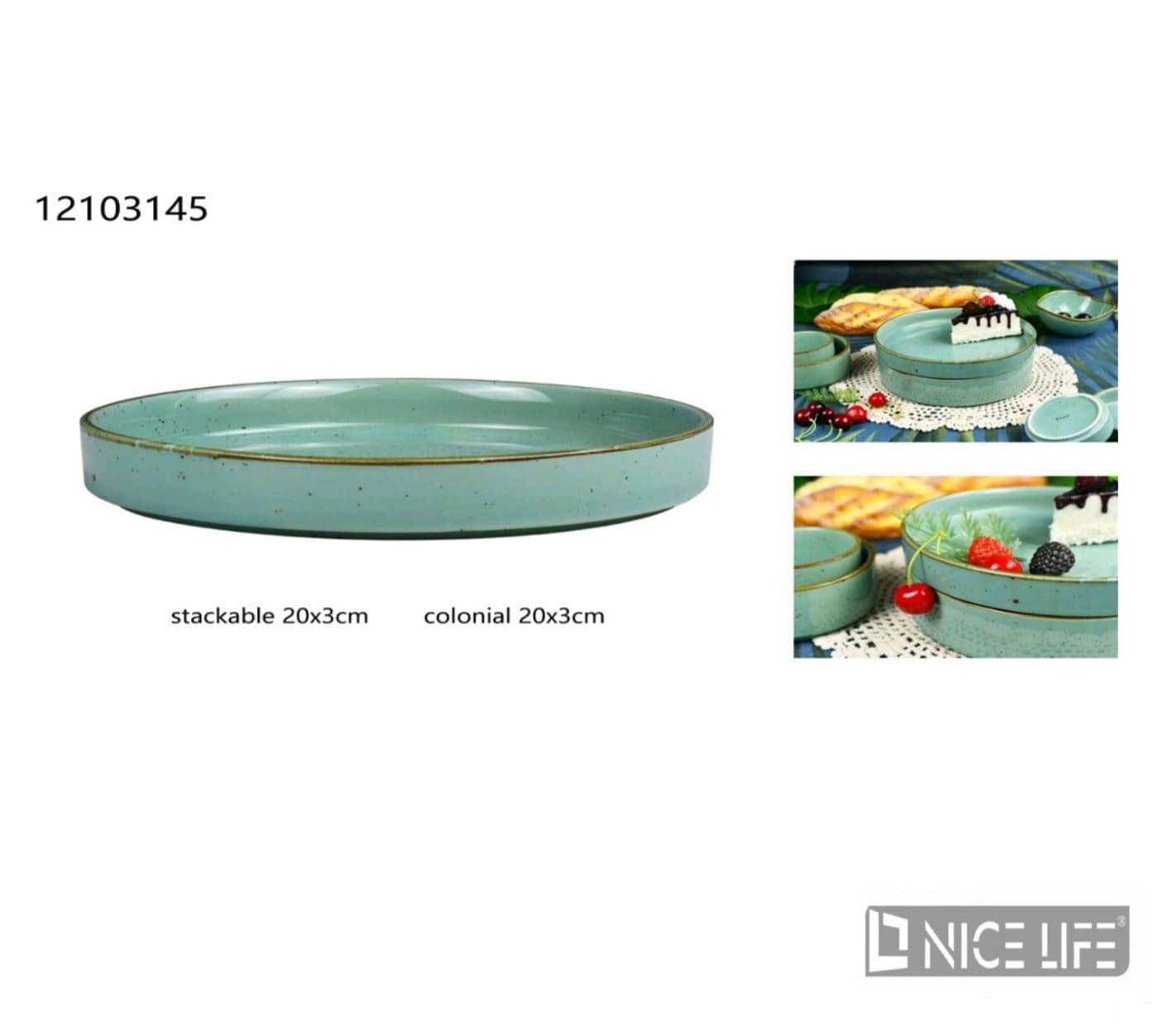 Talerz ceramiczny zielony ze złotą obwódką