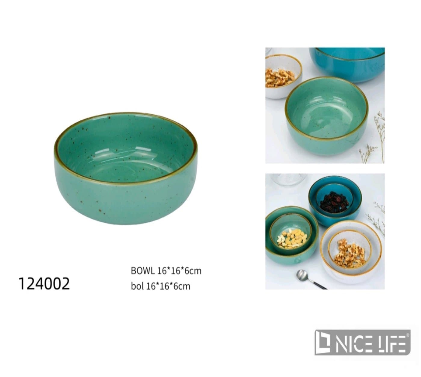 Miska ceramiczna zielona nakrapiana, 16 × 16 × 6