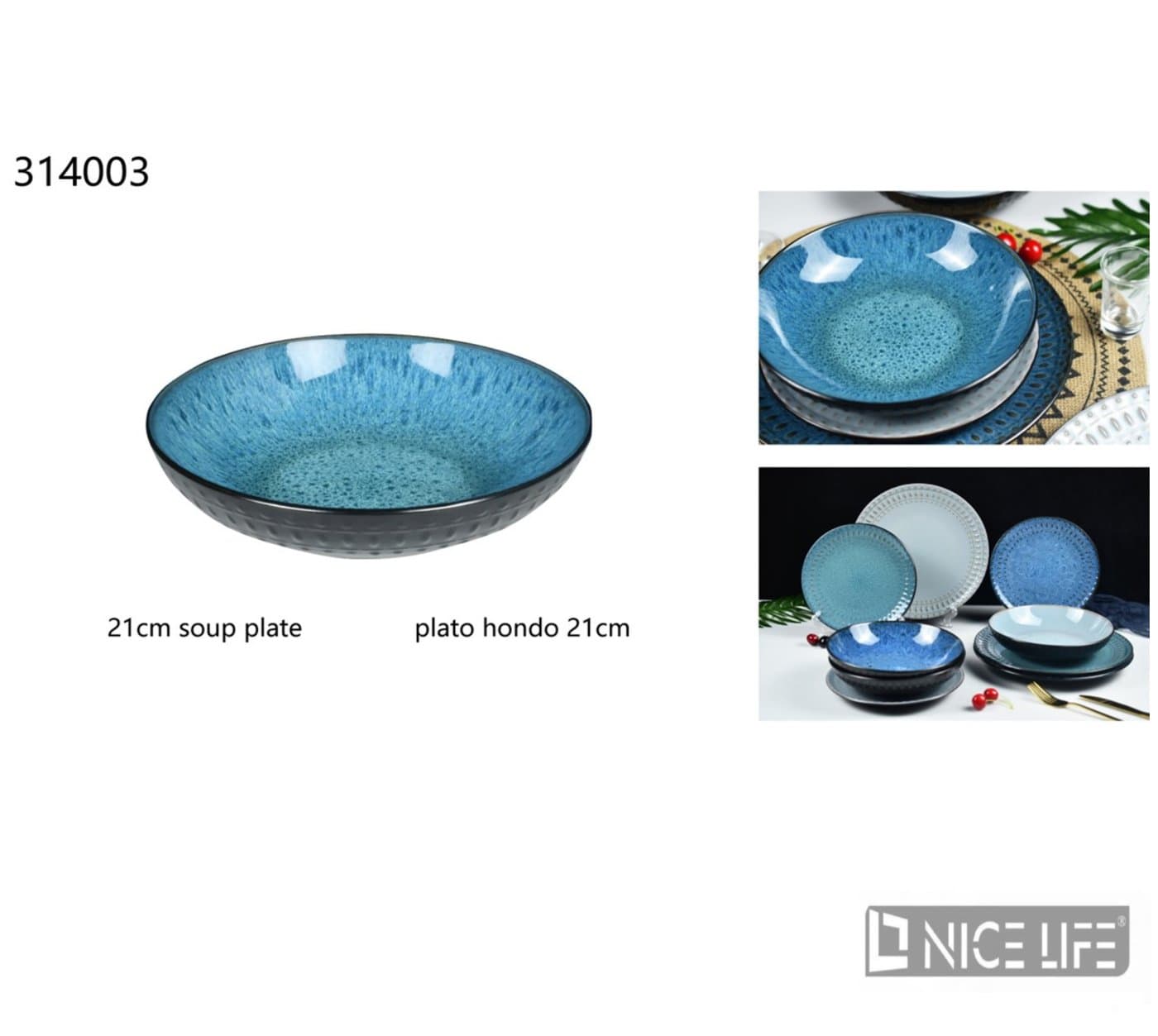 Talerz głęboki ceramiczny 21 cm niebieski nakrapiany