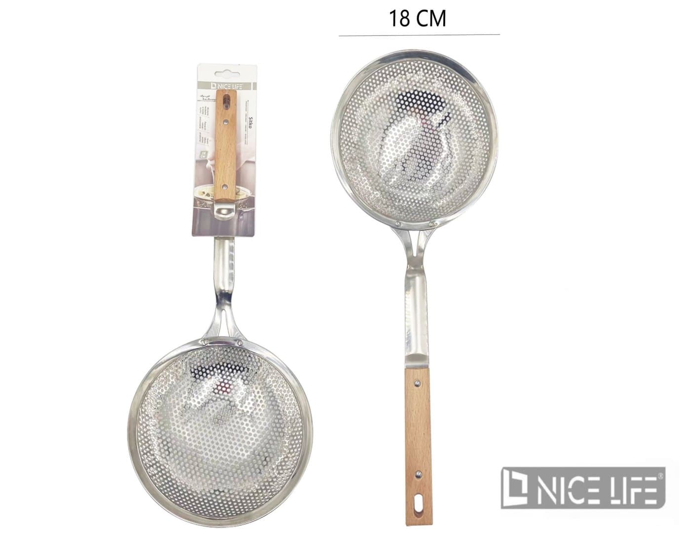 Sitko kuchenne metalowe z drewnianą rączką 18 cm