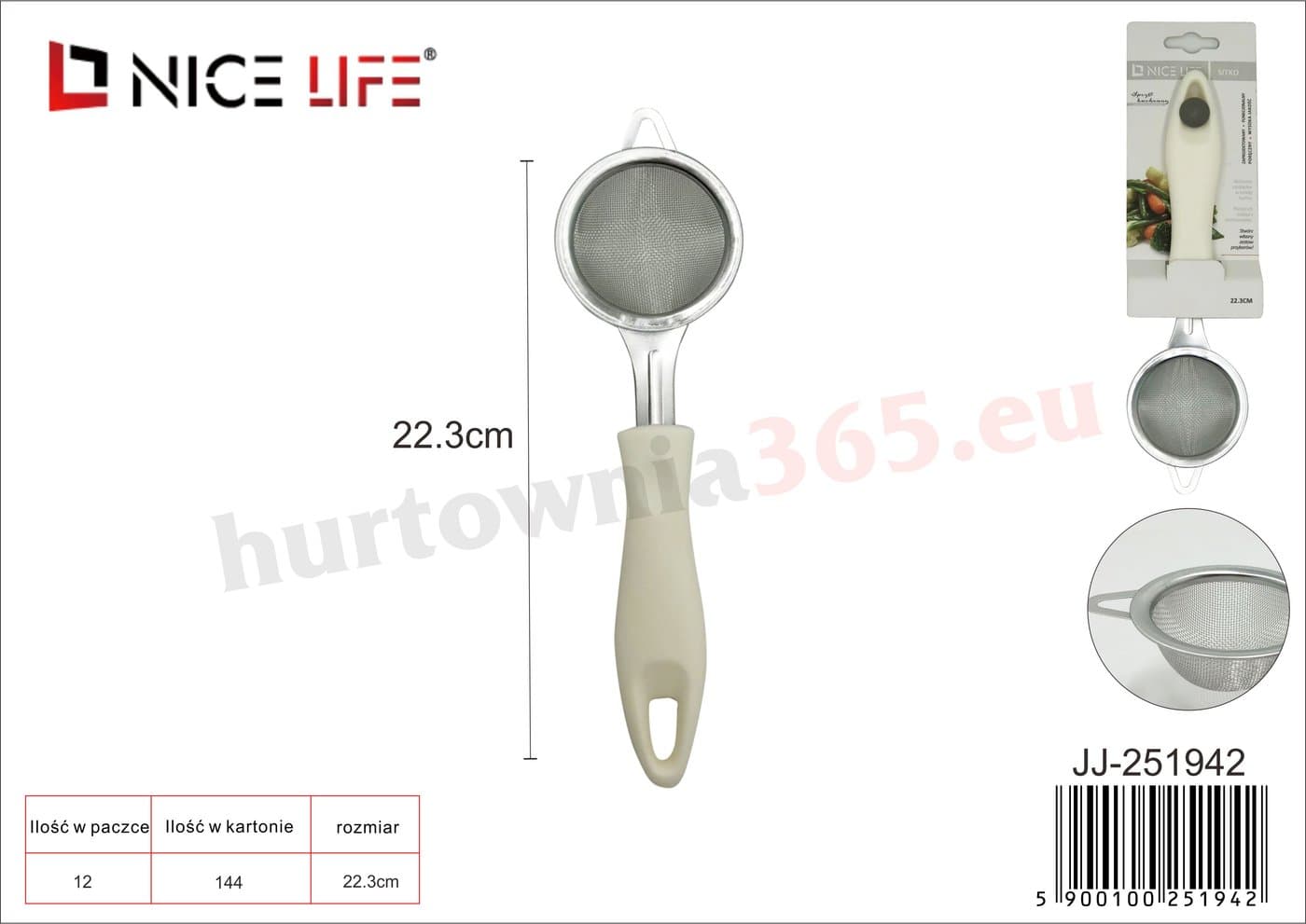 Sitko metalowe z białą plastikową rączką