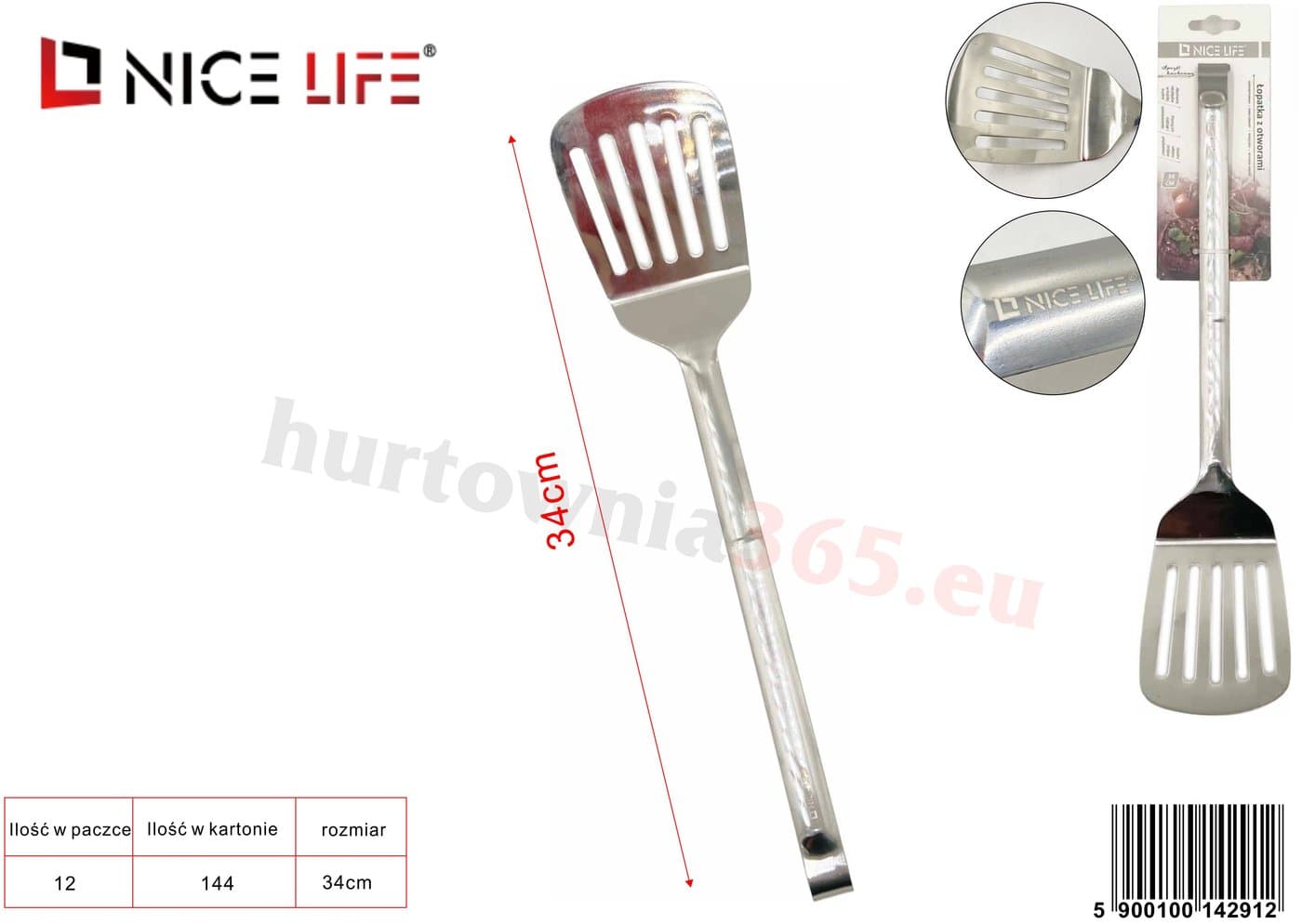 Łopatka kuchenna metalowa srebrna z długim uchwytem