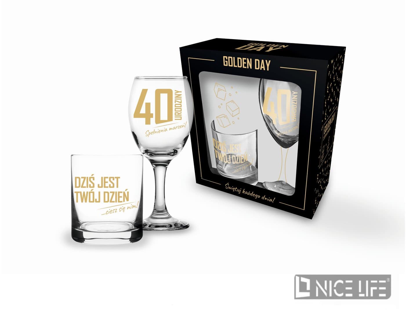 GOLDEN DAY -Zestaw szklanka i kieliszek 40