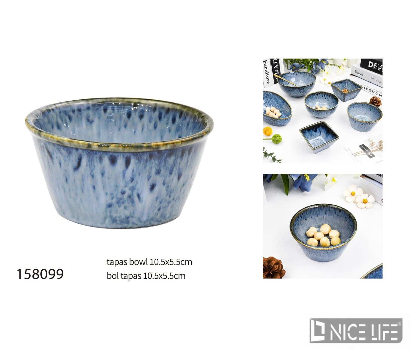 Miska ceramiczna okrągła niebieska z ciemnym obrzeżem