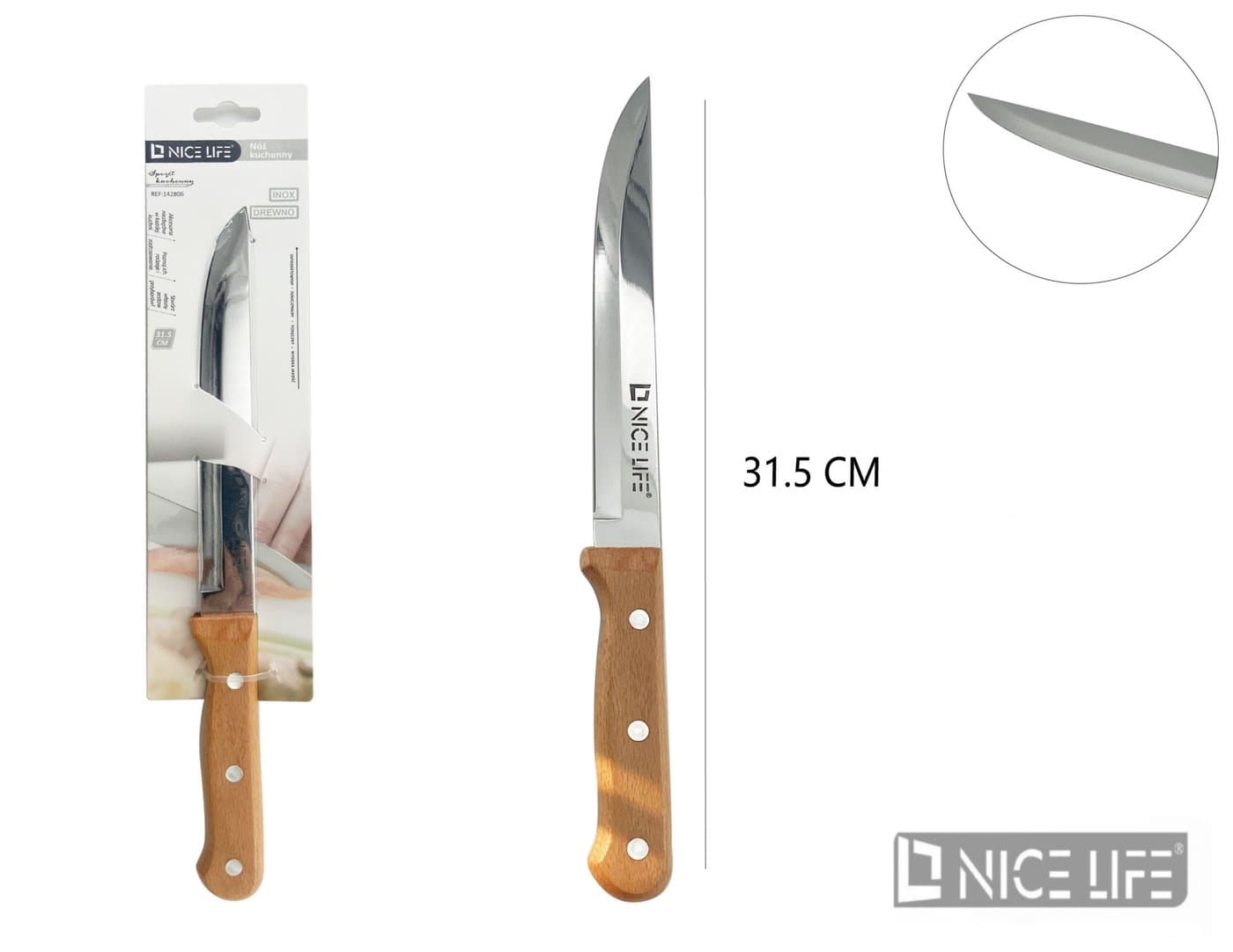 Nóż kuchenny z drewnianą rękojeścią 31,5 cm