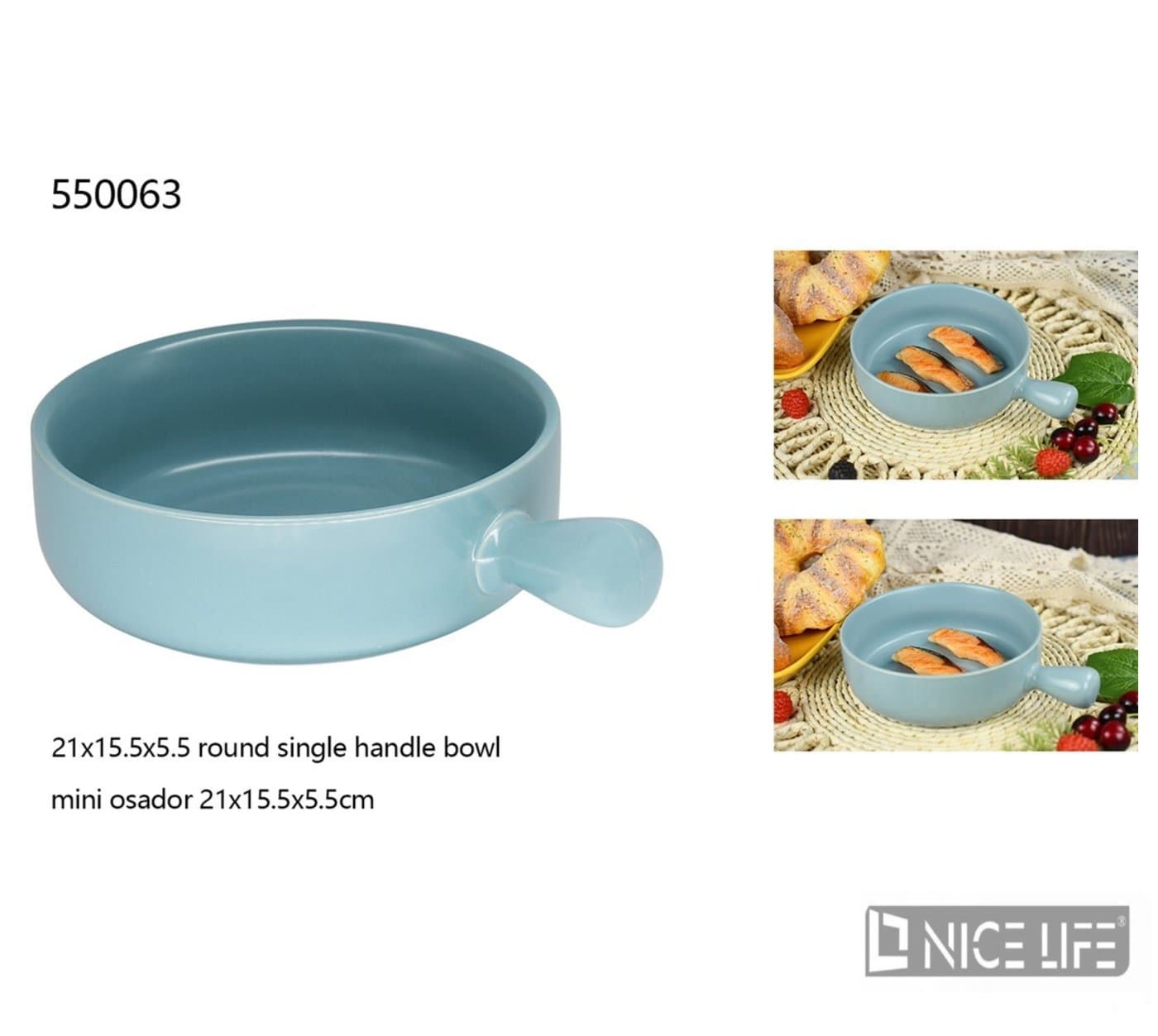 Miska ceramiczna z uchwytem niebieska