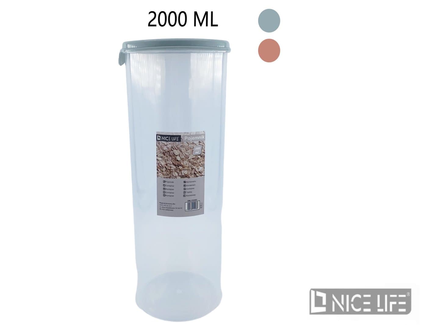 Pojemnik plastikowy cylindryczny z szaroniebieską pokrywką