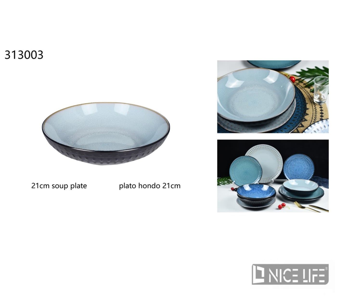 Talerz głęboki ceramiczny 21 cm jasnoniebieski fakturowany