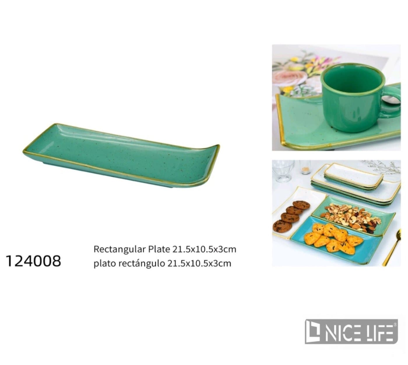 Talerz ceramiczny prostokątny jasnozielony 21,5 × 10,5 × 3 cm