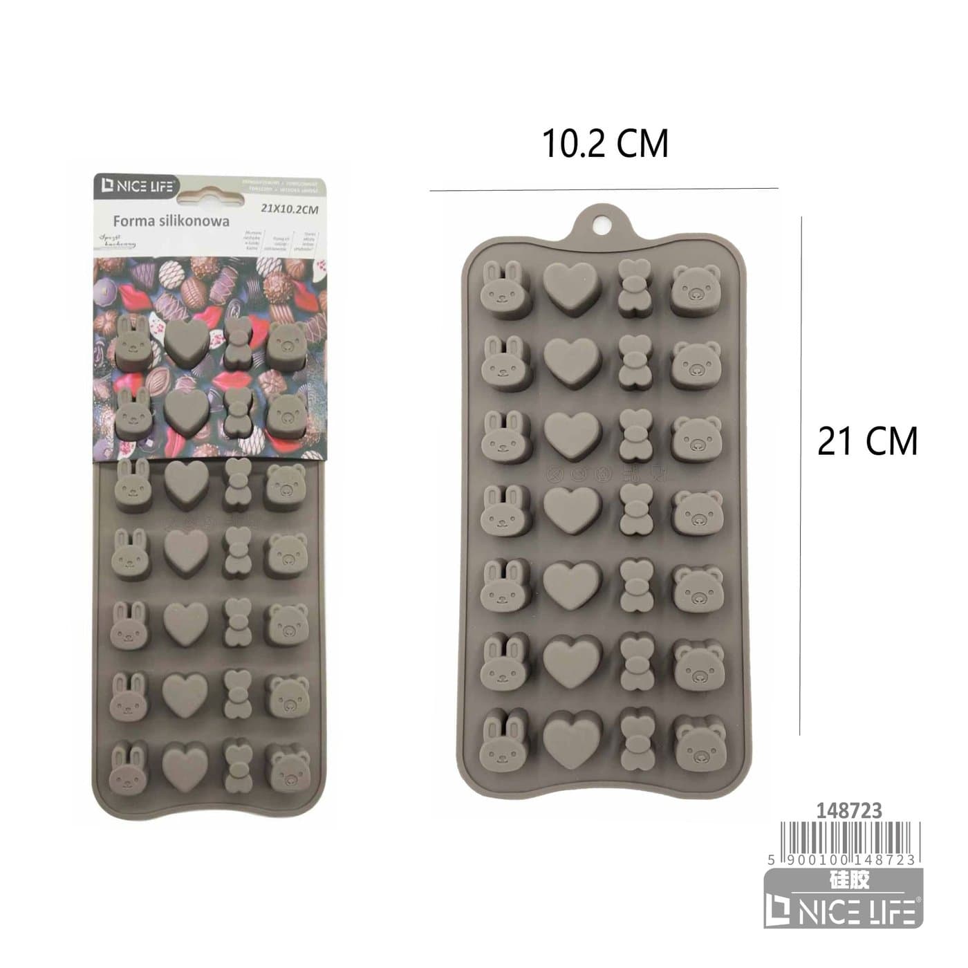 Forma silikonowa szara króliki, serca i misie