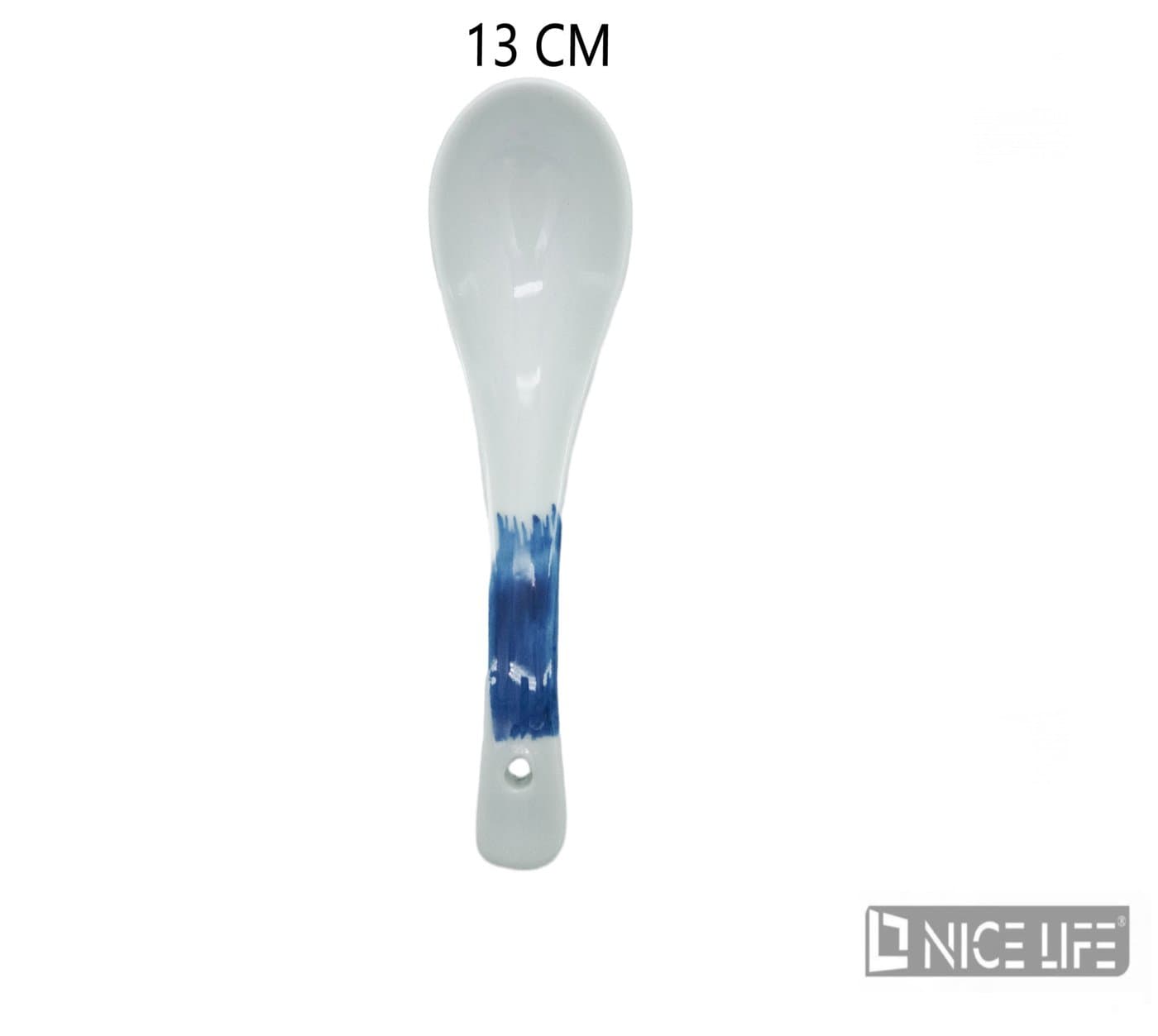Sztuciec ceramiczny biało-granatowy z otworem do zawieszenia
